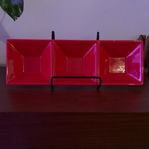 Thunder Group Passion Red Melamine Rectangular 3-Section Compartment Tray.